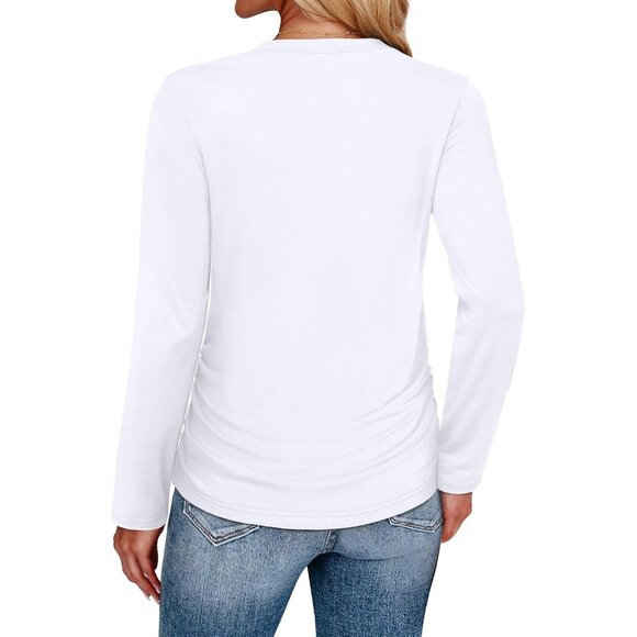 Long Sleeve Ladies Shirt Ruched Crew Neck Breathable Lightweight Casual - Picture 5 of 6